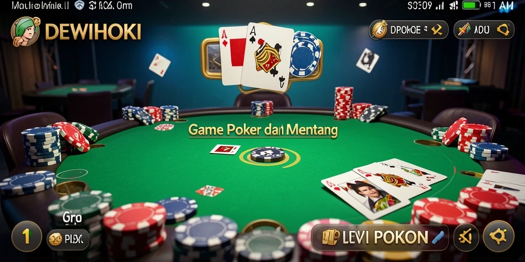 Tampilan antarmuka permainan poker di DEWIHOKI yang menarik dan interaktif.