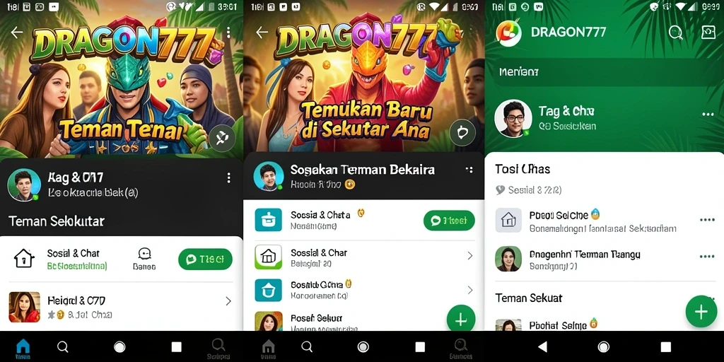 Antarmuka DRAGON777 yang menarik dengan fitur Teman Sekitar.