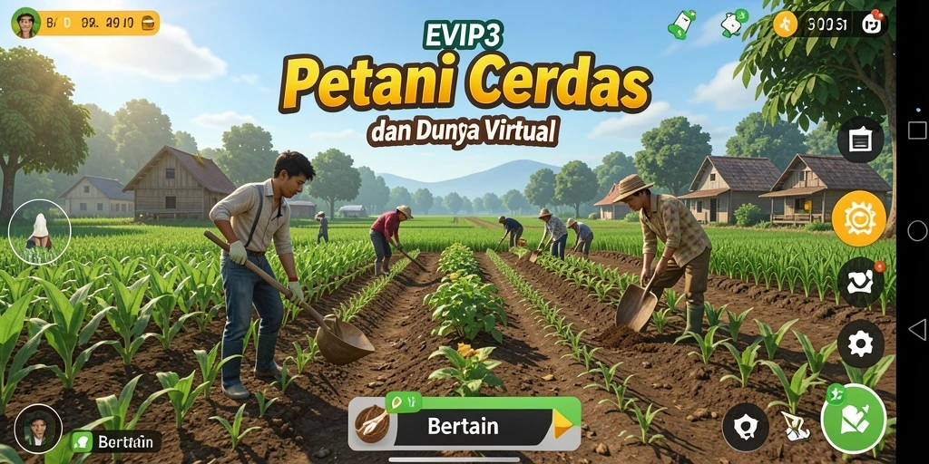 Tampilan antarmuka pemain dalam permainan Bertani yang menarik.