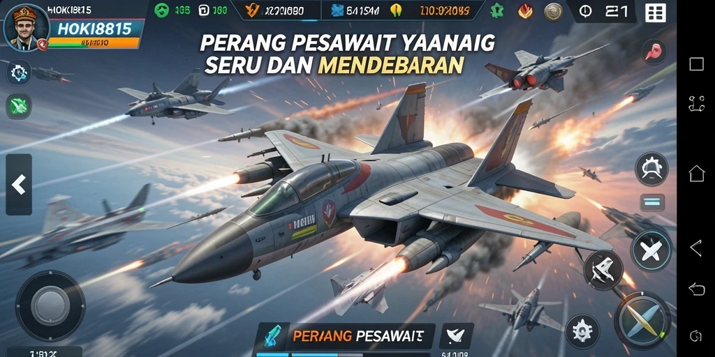 Tampilan antarmuka HOKI8815 yang menampilkan pertempuran udara seru.