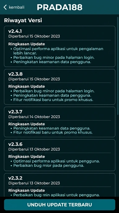 Riwayat Pembaruan Versi prada188 untuk Pengguna Android